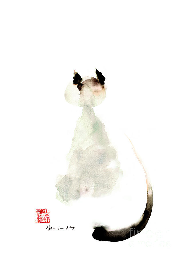 Nature Painting - Curious Cute Cat, Zen Cat Painting, Surreal Cat Poster, Zen Cat Home Decor, Grumpy Cat Home Decor by Joanna Szmerdt