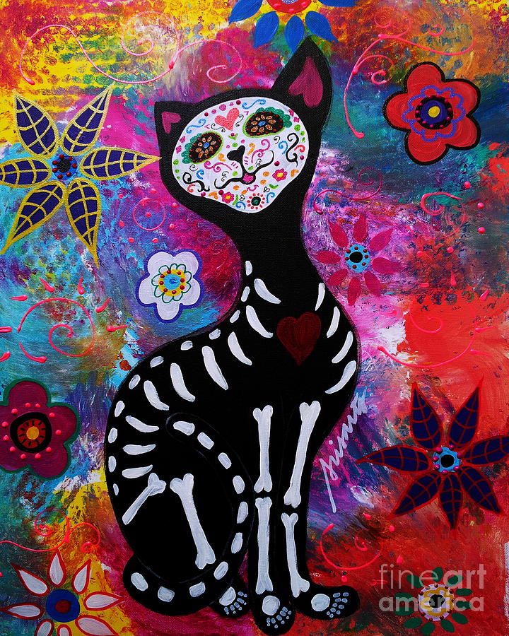 Meow Dia De Los Muertos Painting by Pristine Cartera Turkus