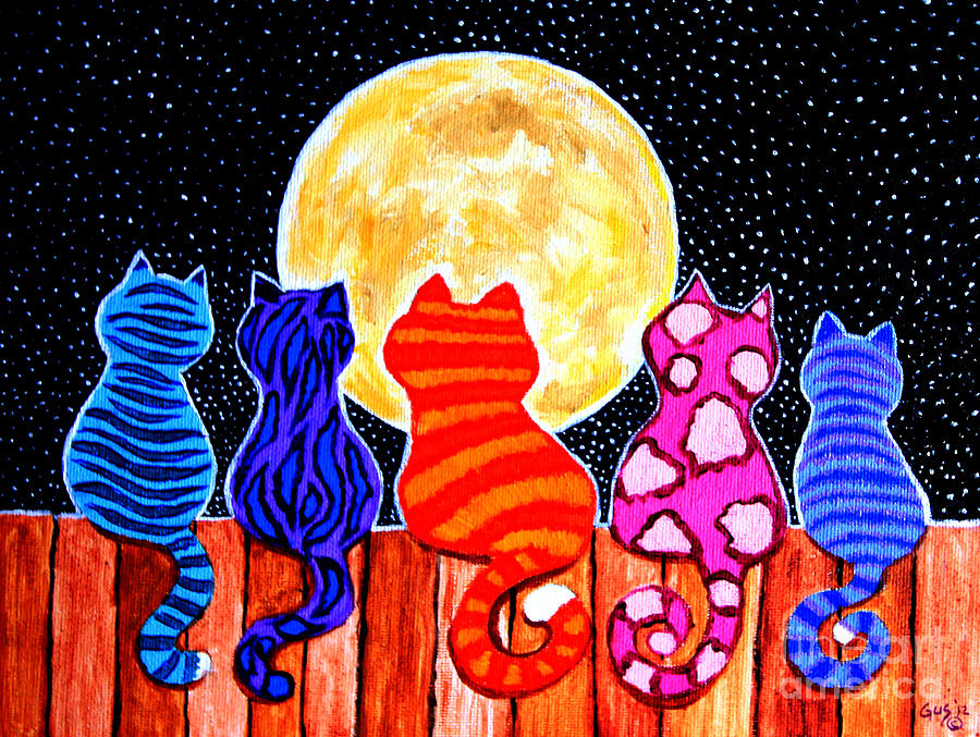 Cats Painting - Meowing at Midnight by Nick Gustafson