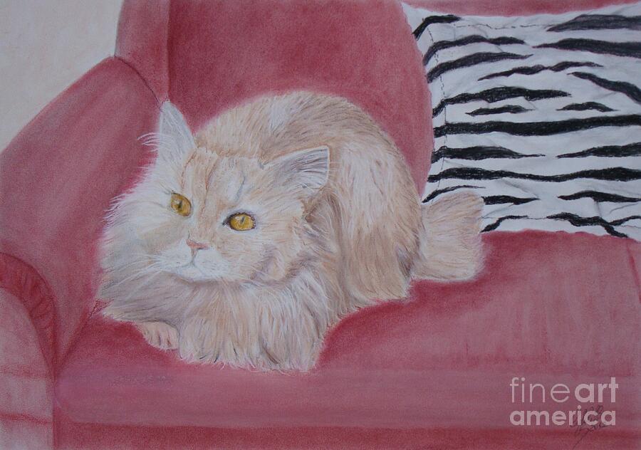 Meowing on the sofa Painting by Cybele Chaves
