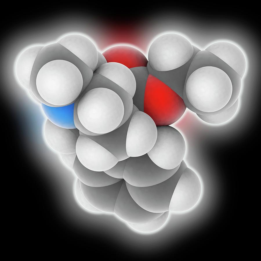 Black Background Photograph - Meperidine Drug Molecule by Laguna Design