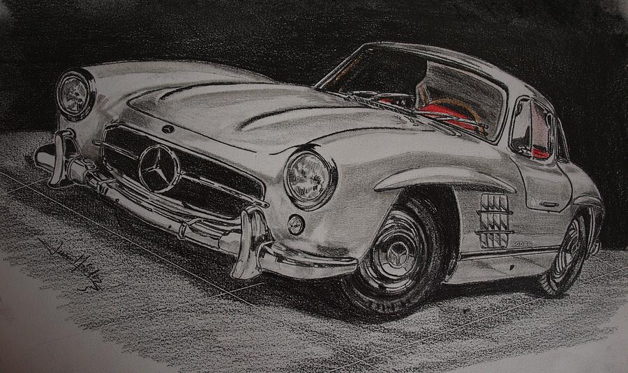 Mercedes 300 sl gullwing Drawing by Juan Mendez