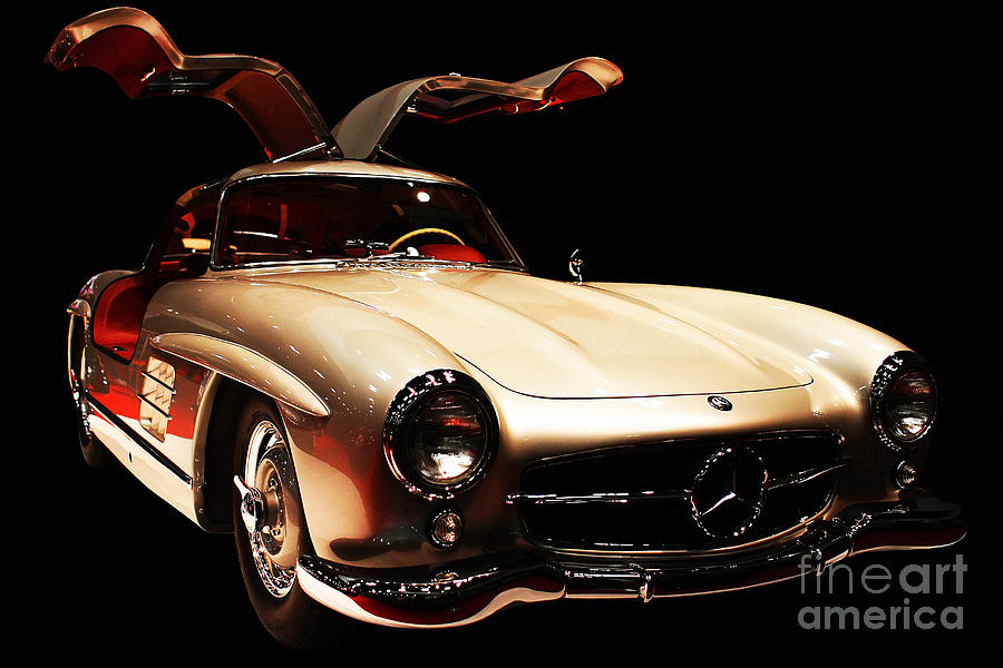 Transportation Photograph - Mercedes 300SL Gullwing . Front Angle Black BG by Wingsdomain Art and Photography