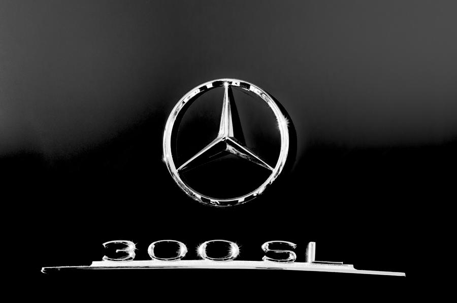 Mercedes-Benz 300 SL Emblem -0121bw Photograph by Jill Reger