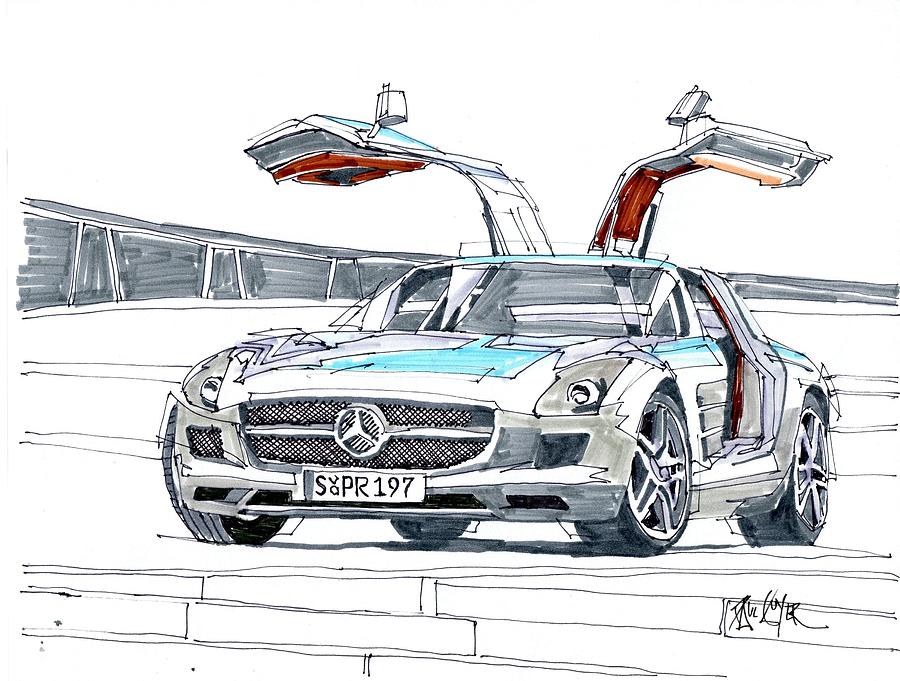 How to draw Mercedes-Benz SLS AMG Black Series - Sketchok easy drawing  guides