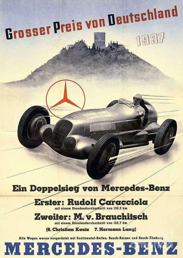 Mercedes - Benz  Poster 1937 Painting by Thea Recuerdo