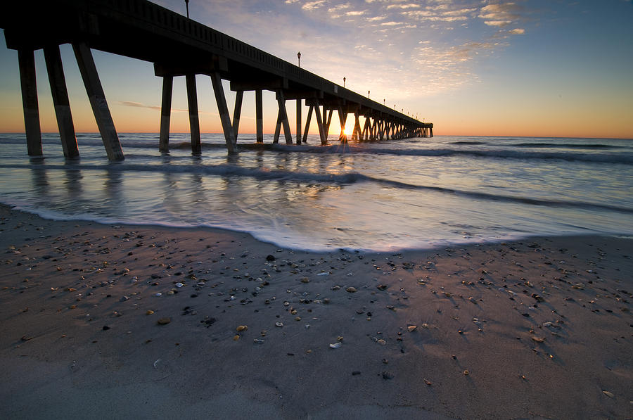 Beach Sunrise Photograph - Mercers Pier Sunrise - Wrightsville Beach North Carolina by Chris Zachary