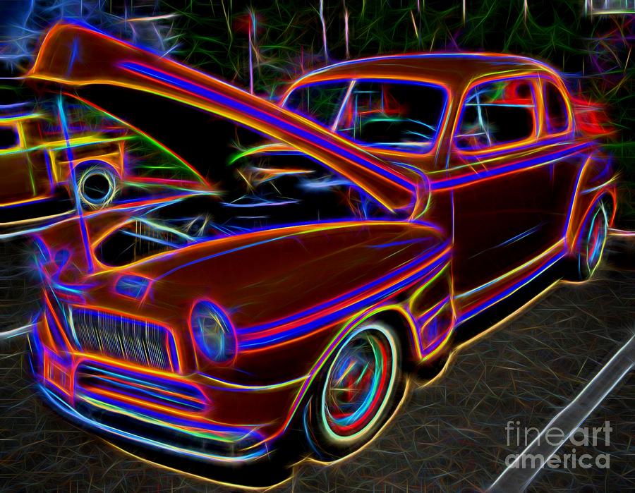 Mercury 8 Classic Car - Neon Photograph by Gary Whitton