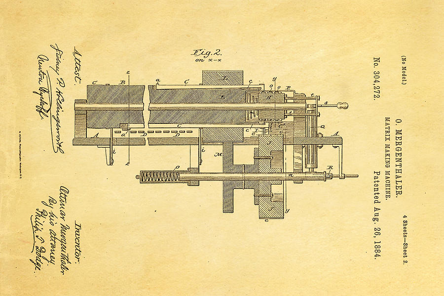 Mergenthaler Linotype Printing Patent Art 2 1884 Photograph By Ian Monk 