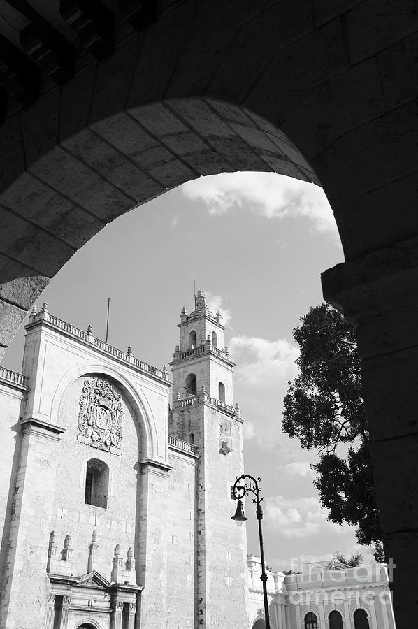 MERIDA CATHEDRAL BLACK AND WHITE Mexico Photograph by John  Mitchell
