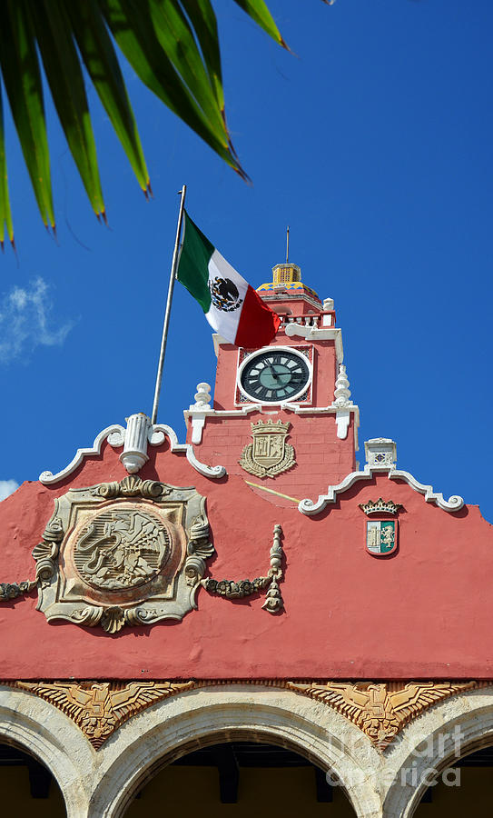 Merida Yucatan Mexico Palacio Municipal City Hall and Flag Main Square Vertical Photograph by Shawn OBrien