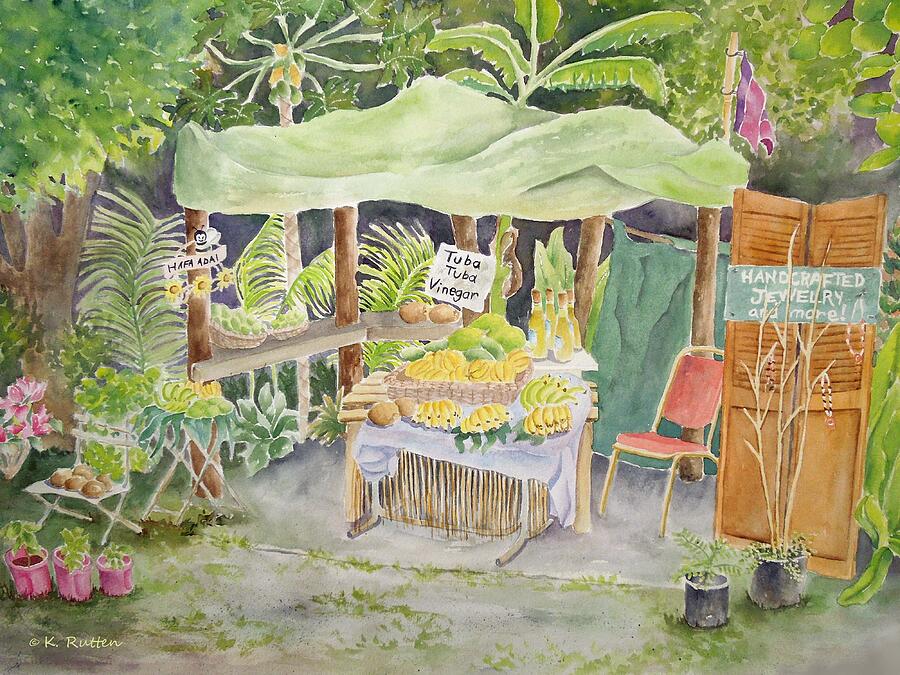 Fruit Stand Painting - Merizo Fruit Stand by Kathleen Rutten