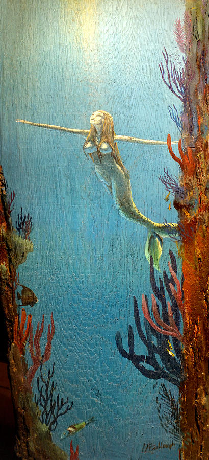 Mermaid along the Reef Cliff Painting by Duane McCullough