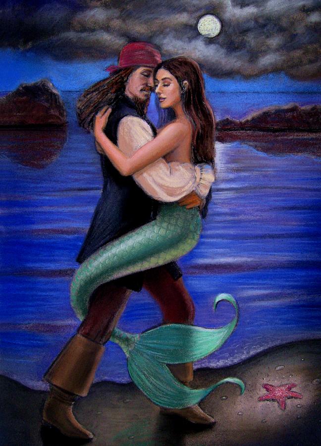 Mermaid and Pirates Caribbean Love Painting by Sue Halstenberg