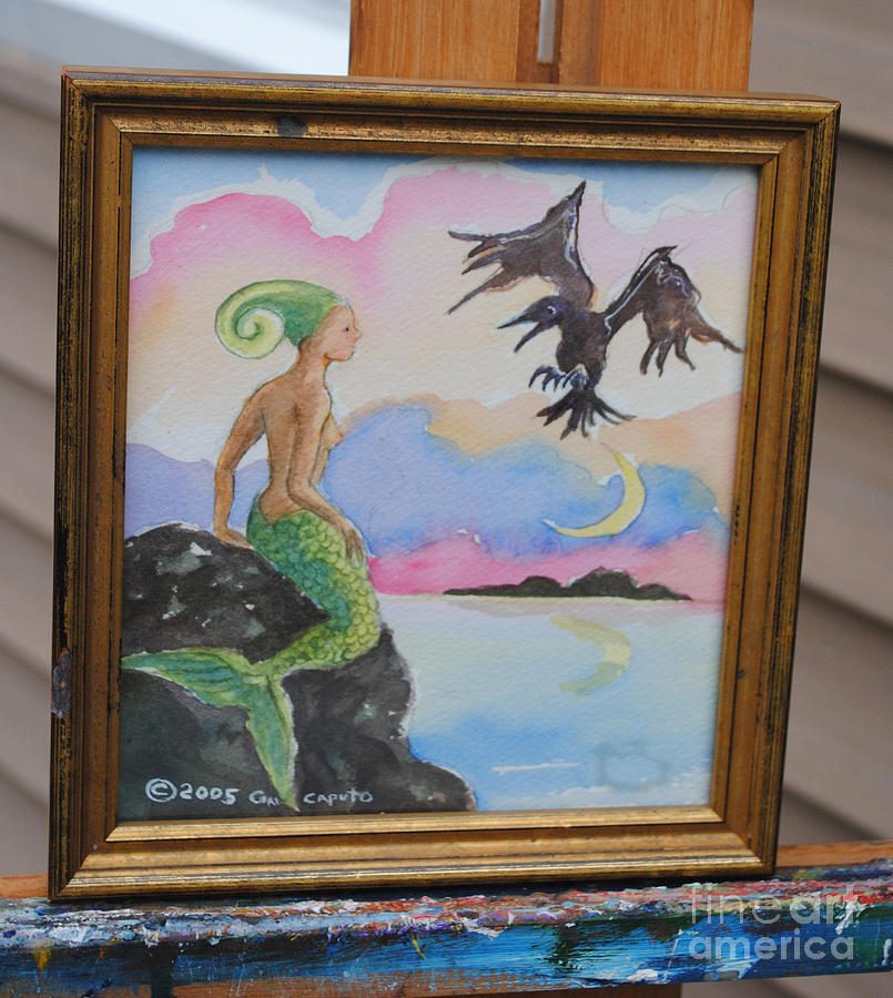 Mermaid Painting - Mermaid and Raven by Cori Caputo