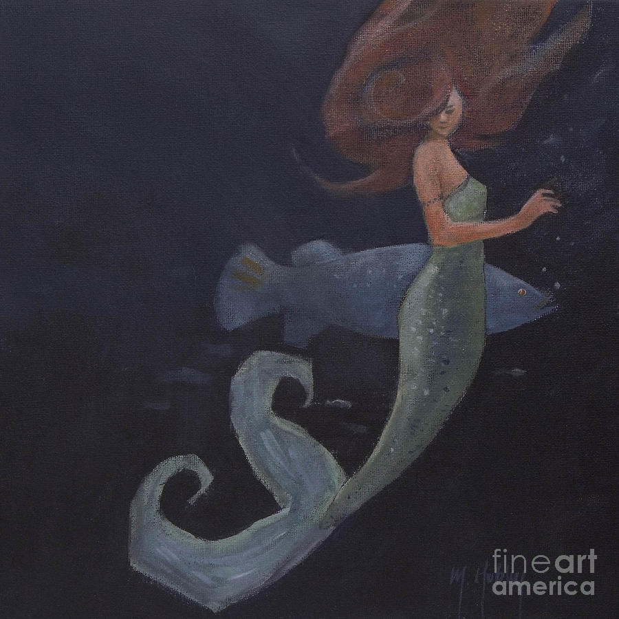 Mermaid and the Blue Fish Painting by Mary Hubley