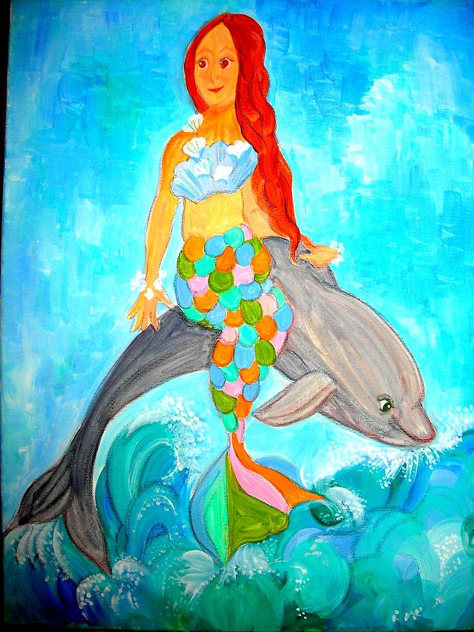 Mermaid and the Dolphin Painting by Jean Jackson - Pixels