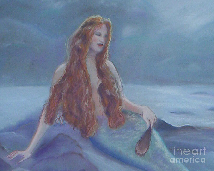 Mermaid in Moonlight Drawing by Julie Brugh Riffey