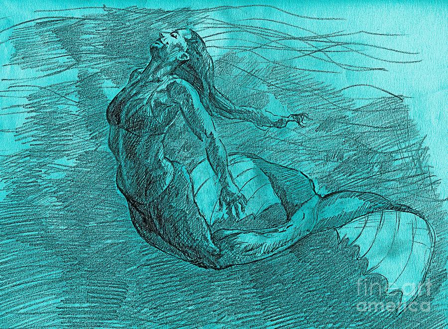 Mermaid Drawing - Mermaid Musing by Whistler Kenworthy.