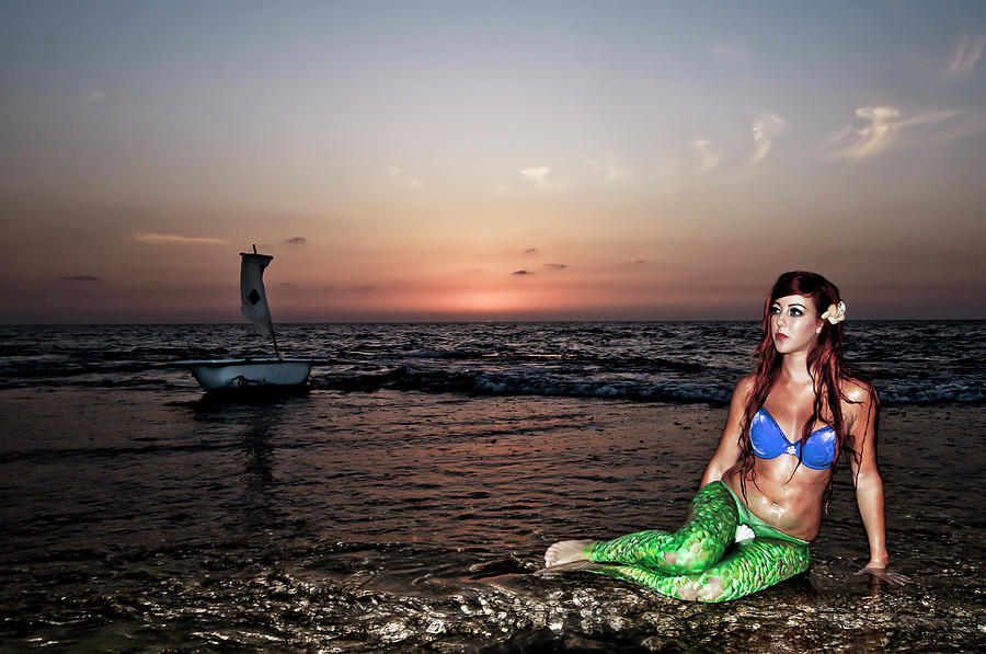Mermaid On The Beach At Night Photograph by Photostock-israel