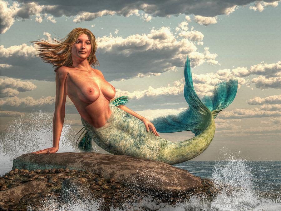 Mermaid on the Rocks Painting by Kaylee Mason