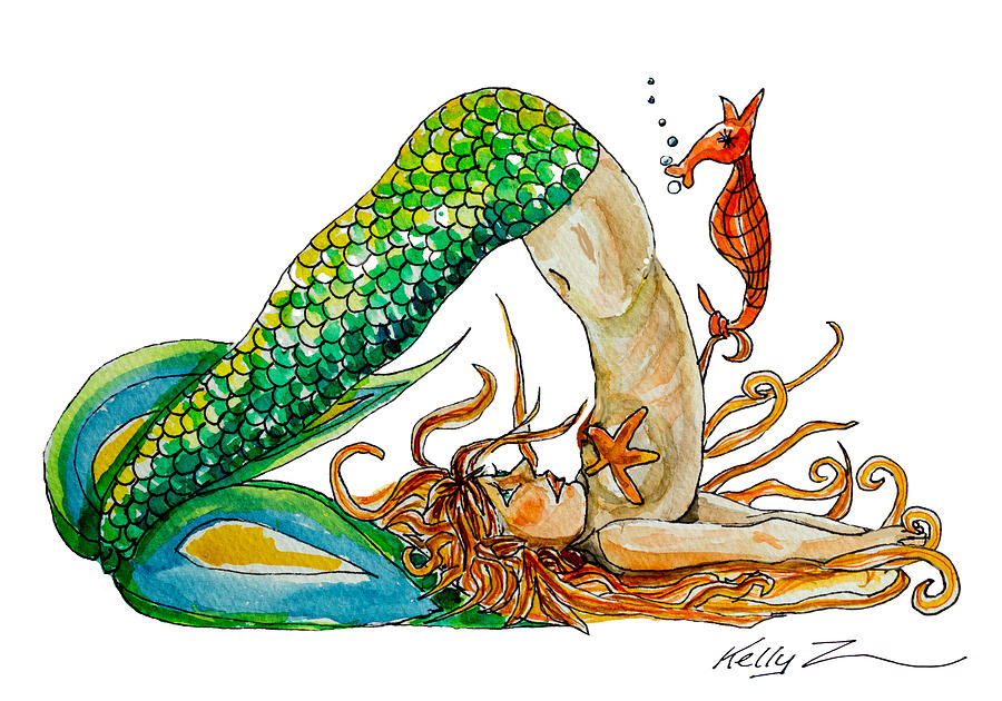 Mermaid Plow Pose Painting by Kelly Smith