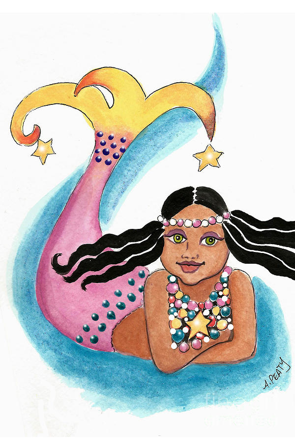 Mermaid Star Child Painting by Audrey Peaty
