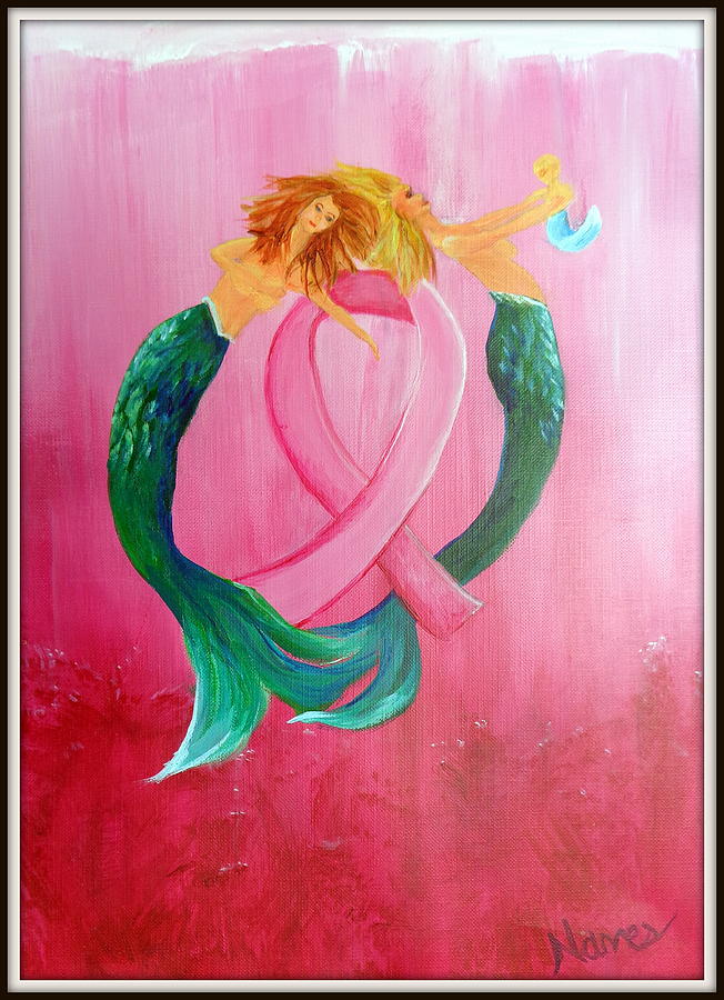 Mermaids in Pink Painting by Deborah Naves