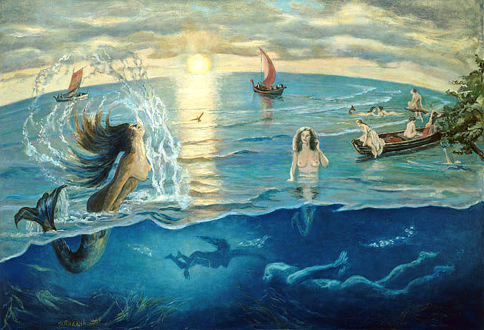 Mermaid Painting - Mermaids by Nella  Genkina