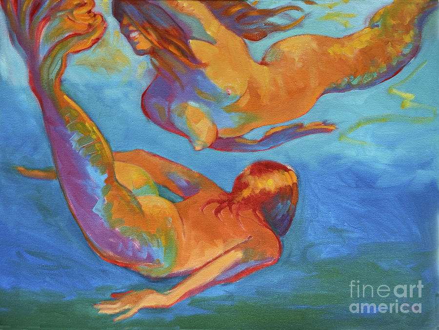 Mermaids Swimming Painting by Isa Maria