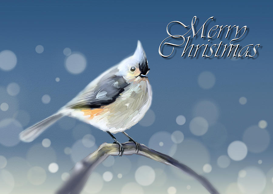 Merry Christmas - Tufted Titmouse Digital Art by Arie Van der Wijst