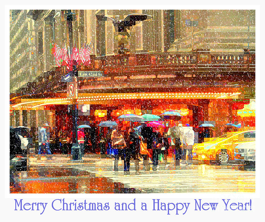 Merry Christmas and a Happy New Year - Grand Central in the Snow - Holiday and Christmas Card Photograph by Miriam Danar