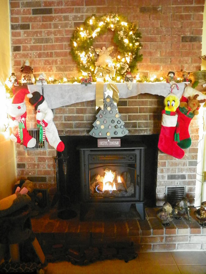 Merry CHRISTmas Fireside Photograph by Lisa Wooten