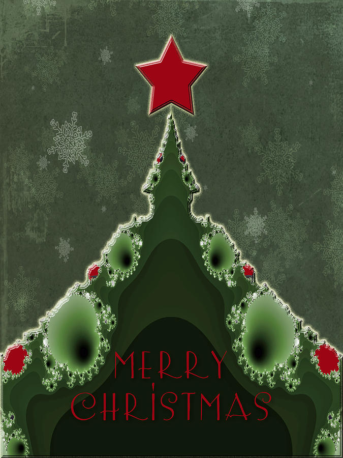 Merry Christmas Greeting - Tree and Star Fractal Photograph by Carol Senske