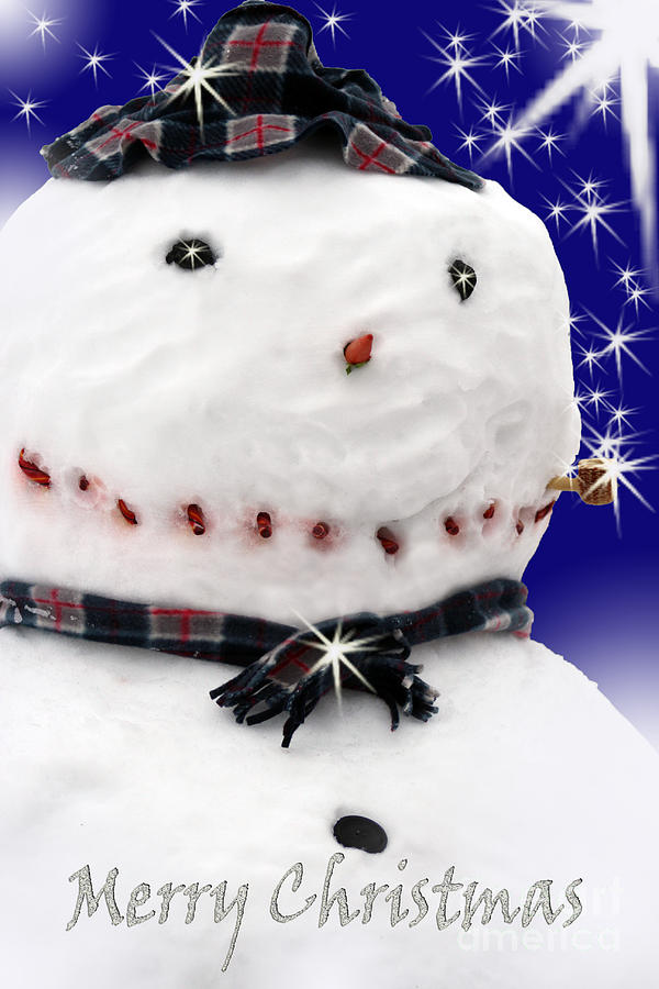 Merry Christmas Snowman Digital Art by Cathy Beharriell