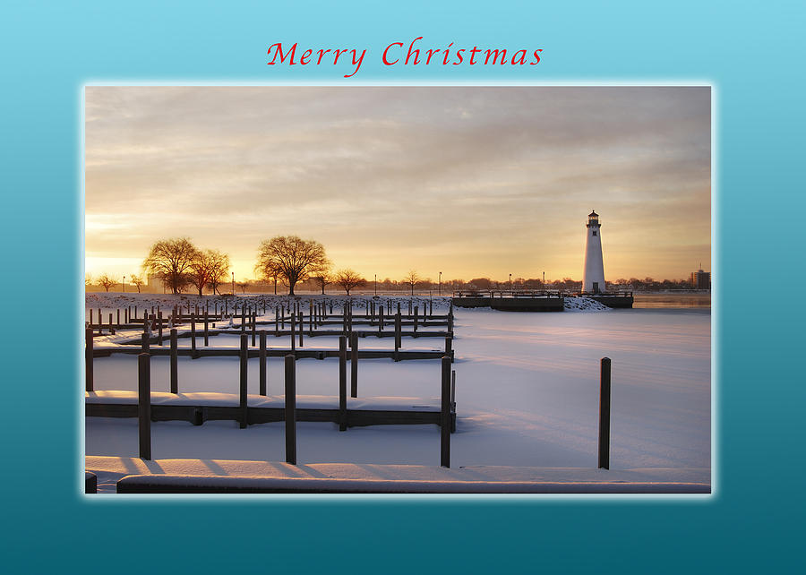 Merry Christmas Winter Marina and Lighthouse Photograph by Michael Peychich
