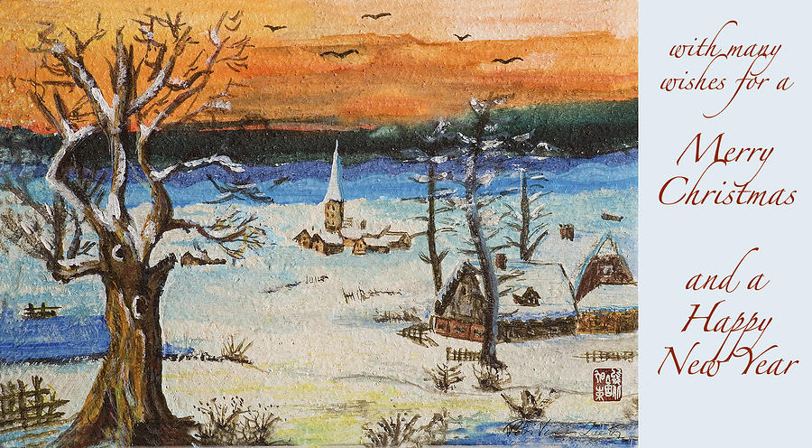 Merry Christmas Winter Scene Painting by Peter V Quenter