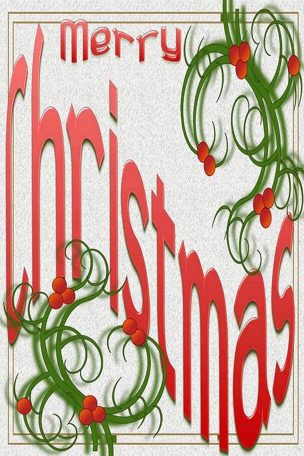 Merry Christmas With Stylized Holly Greeting Card  Digital Art by Taiche Acrylic Art