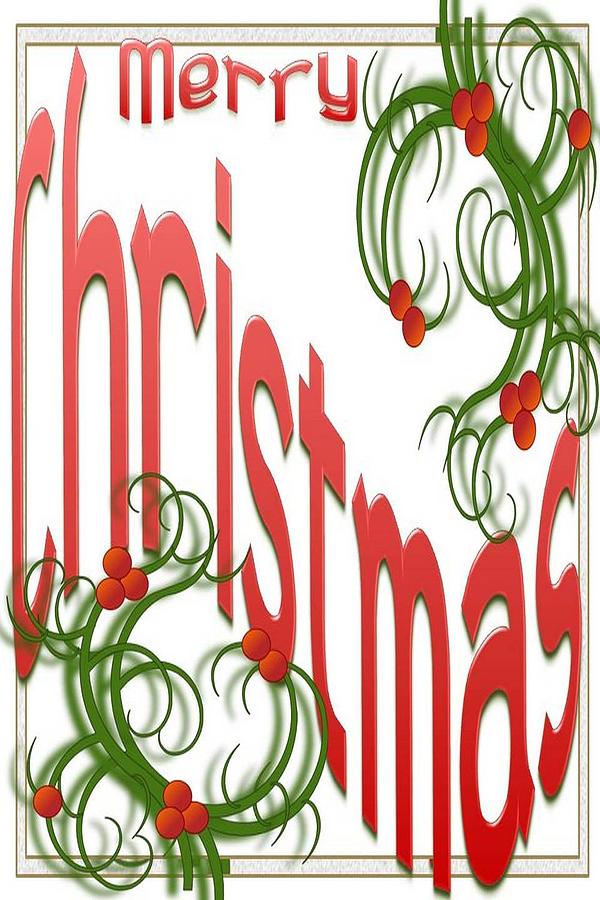 Merry Christmas With Stylized Holly With White Background  Digital Art by Taiche Acrylic Art