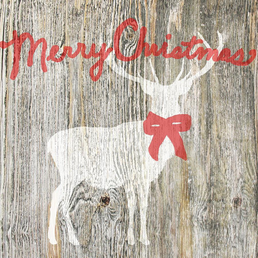Merry Christmas With White Rustic Stag Deer Photograph by Suzanne Powers