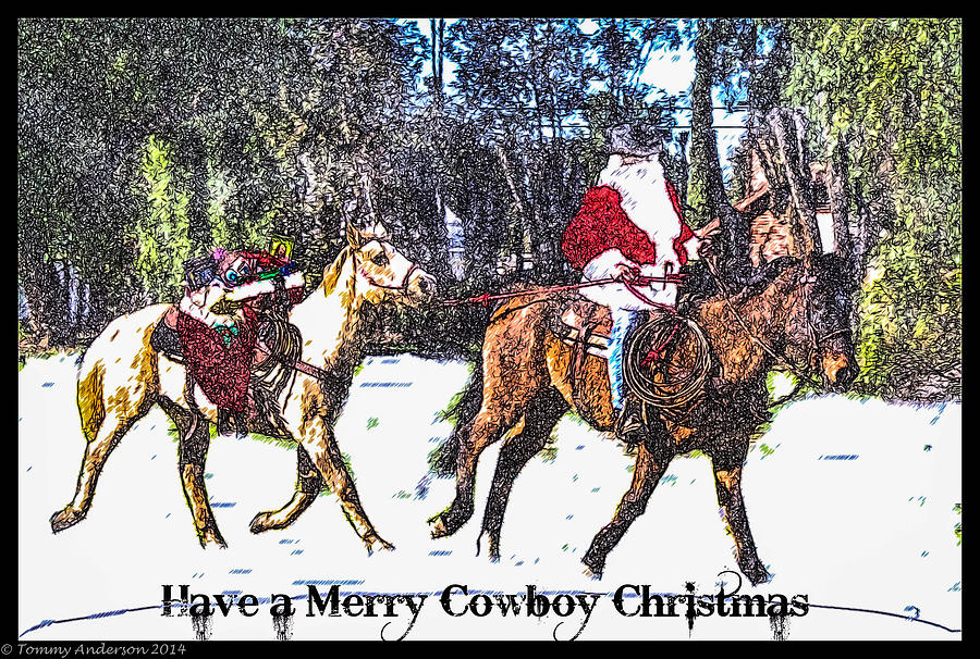 Merry Cowboy Christmas Color Pencil Digital Art by Tommy Anderson