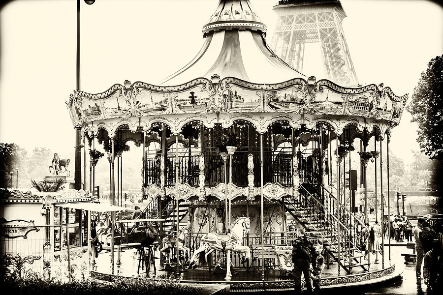 Paris Photograph - Merry Go Round and Eiffel Tower by Georgia Clare