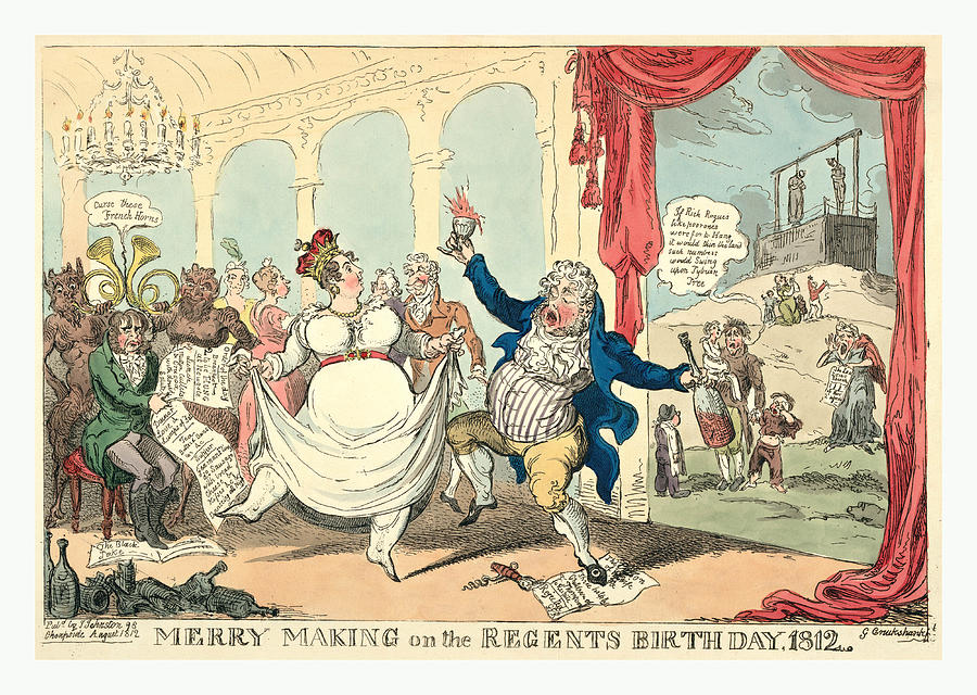 Tea Drawing - Merry Making On The Regents Birth Day, 1812, Cruikshank by Litz Collection