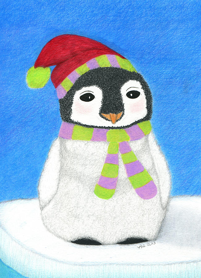 Merry O Penguin Drawing by Lisa Blake