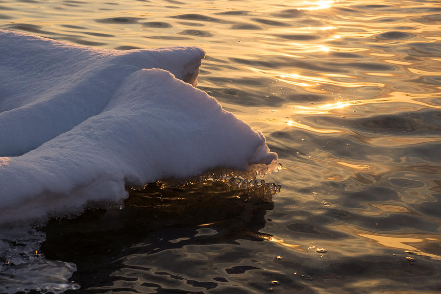 Winter Photograph - Merry Sunset Ice - the Icy Snowbanks Reflecting in the Lake by Georgia Mizuleva