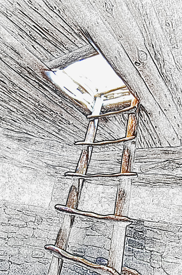 Mesa Verde National Park Kiva Ladder Colored Pencil Digital Art by Shawn OBrien