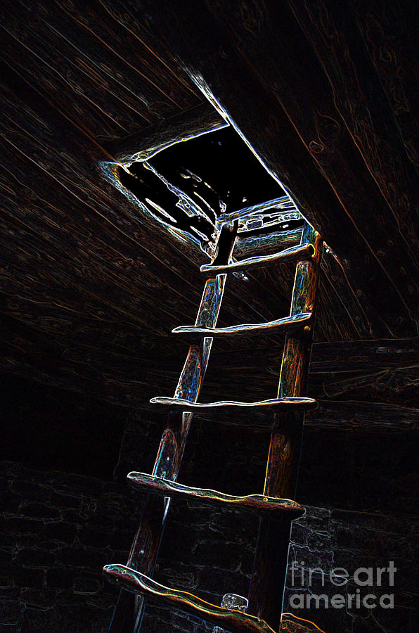 Mesa Verde National Park Spruce Tree house Kiva Ladder Glowing Edges Digital Art by Shawn OBrien