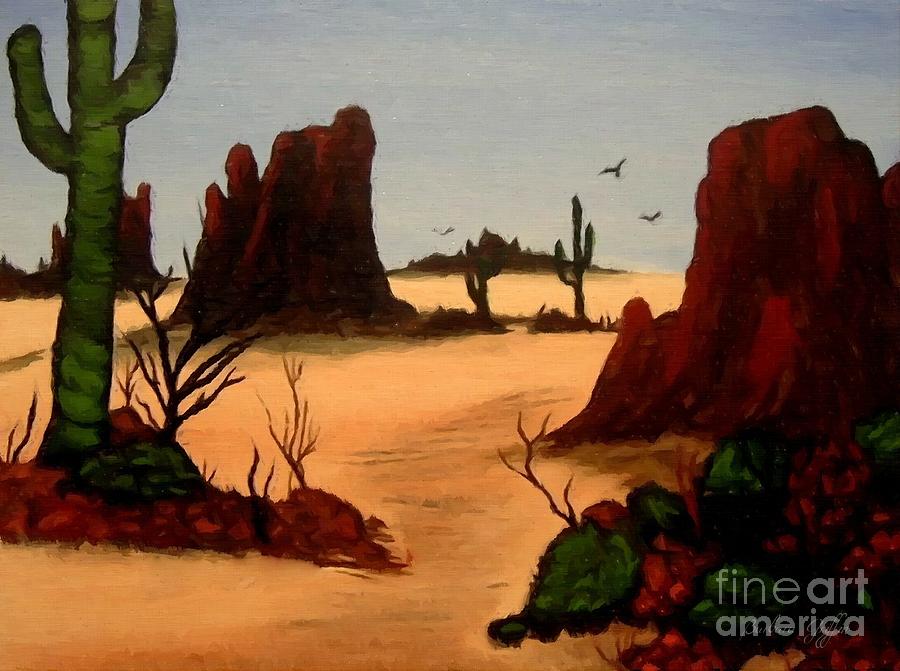 Mesas Buttes and Cactus Painting by Barbara A Griffin