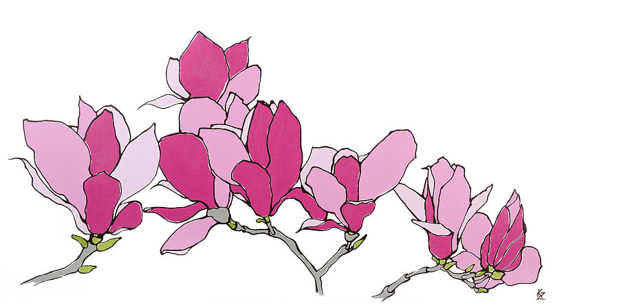 Mesmerising spring burst - pink magnolia flower   Painting by Kate Zucconi