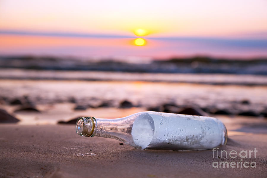 Message In The Bottle At Sunset Photograph